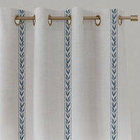Blue Striped Linen Eyelet Curtains - Helena Ink - White base fabric.