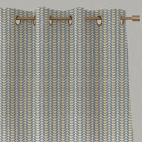 Yellow Patterned Linen Eyelet Curtains - Hilda Mustard - White base fabric.