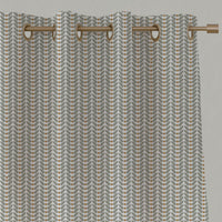 Orange / Yellow Patterned Linen Eyelet Curtains - Hilda Ochre - White base fabric.
