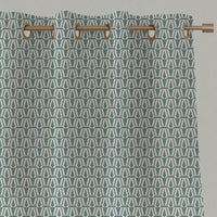Green Patterned Linen Eyelet Curtains - Ilva Sage - White base fabric.