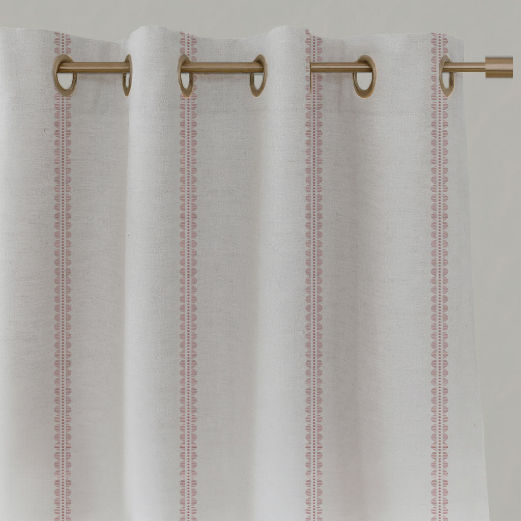 Pink Striped Linen Eyelet Curtains - Imogen Dusty Pink - White base fabric.
