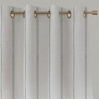 Grey Striped Linen Eyelet Curtains - Inga Greige - White base fabric.