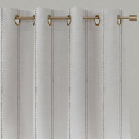 Neutral / Grey Striped Linen Eyelet Curtains - Inga Grey Sand - White base fabric.