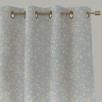 Yellow Floral Linen Eyelet Curtains - Janika Dijon - White base fabric.