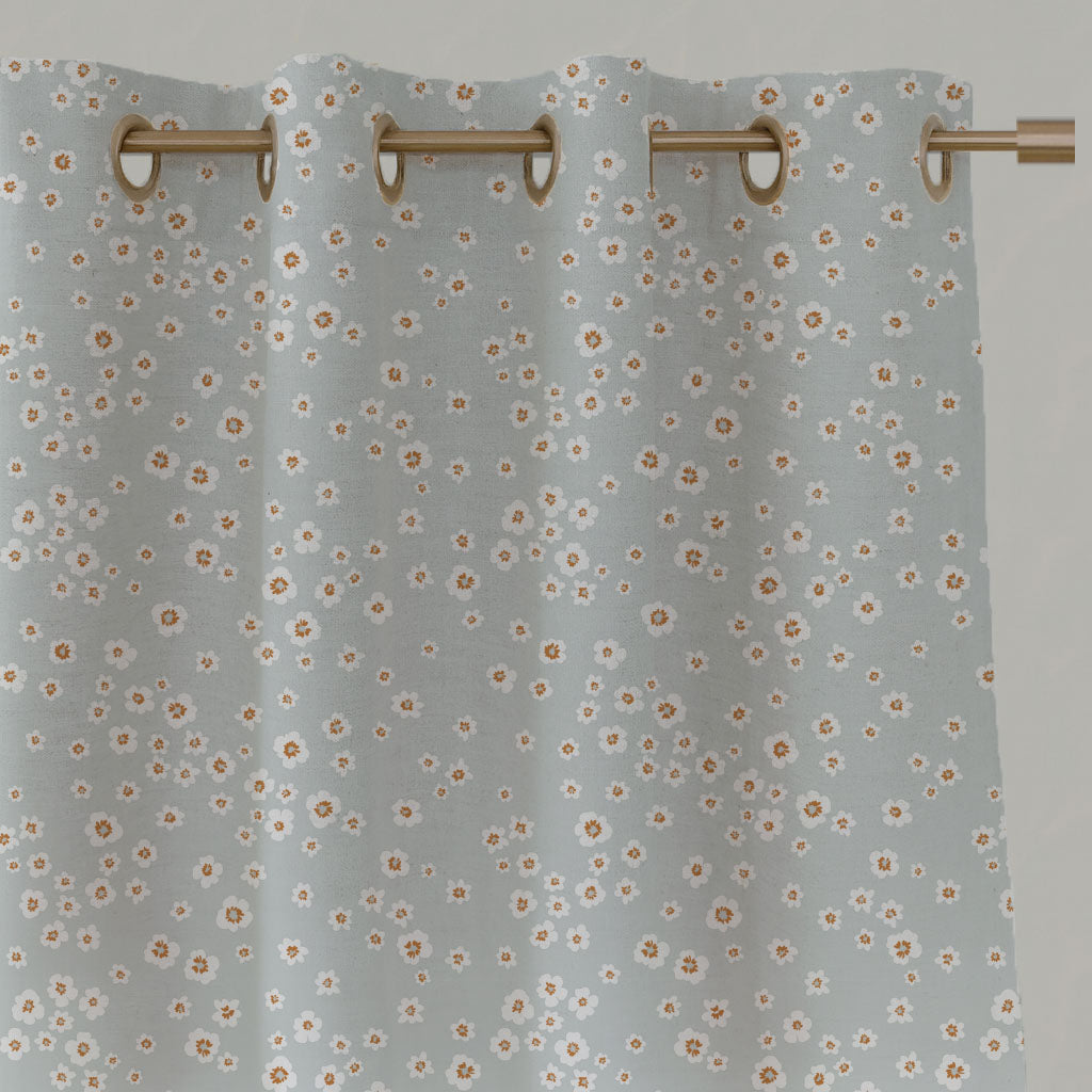 Orange Floral Linen Eyelet Curtains - Janika Tangerine - White base fabric.