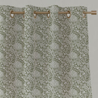 Green Floral Linen Eyelet Curtains - Katarina Moss - White base fabric.