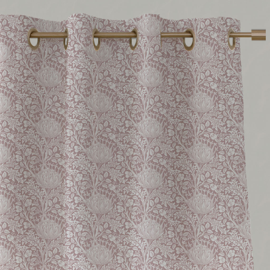 Pink Floral Linen Eyelet Curtains - Katarina Peony - White base fabric.