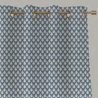 Blue Botanical Linen Eyelet Curtains - Kira Agate Blue - White base fabric.