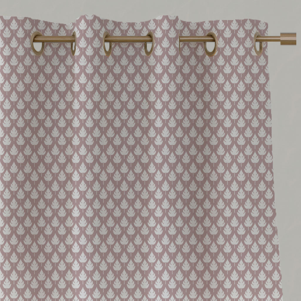 Pink Botanical Linen Eyelet Curtains - Kira Peony - White base fabric.