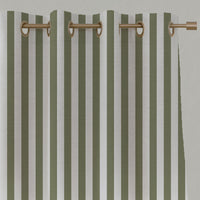 Green Striped Linen Eyelet Curtains - Liliana Moss-WHT - White base fabric.