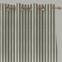 Green Striped Linen Eyelet Curtain - Lisabella Moss-WHT - White base fabric.
