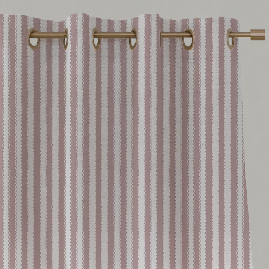 Pink Striped Linen Eyelet Curtain - Lisabella Peony-WHT - White base fabric.