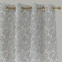 Grey Botanical Linen Eyelet Curtains - Lisbell Greige-WHT - White base fabric.