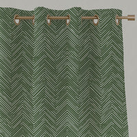 Green Patterned Linen Eyelet Curtains - Lulu Emerald - White base fabric.