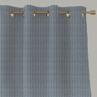 Blue Striped Linen Eyelet Curtains - Maisa Ink - White base fabric.