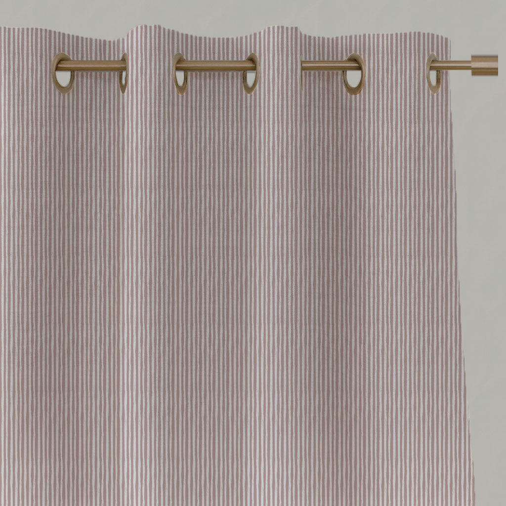 Pink Striped Linen Eyelet Curtains - Maisa Peony - White base fabric.