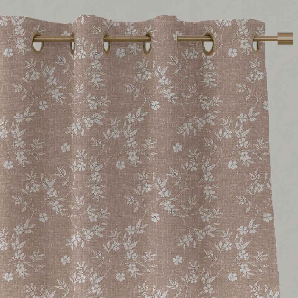 Pink Floral Linen Eyelet Curtains - Merisa New Blush - White base fabric.
