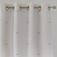 Pink Striped Linen Eyelet Curtain - Mimmi Dusty Pink-WHT - White base fabric.