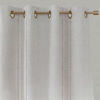 Pink Striped Linen Eyelet Curtains - Reyna Peony-WHT - White base fabric.