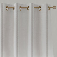 Neutral / Grey Striped Linen Eyelet Curtains - Rune Grey Sand - White base fabric.