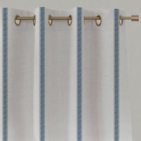 Blue Striped Linen Eyelet Curtains - Rune Ink - White base fabric.