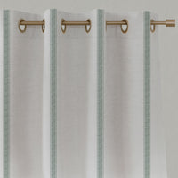 Green Striped Linen Eyelet Curtains - Rune Meadow - White base fabric.