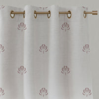 Pink Floral Linen Eyelet Curtains - Sarianna Peony - White base fabric.