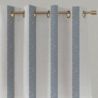 Blue Striped Linen Eyelet Curtains - Sumi Ink-WHT - White base fabric.