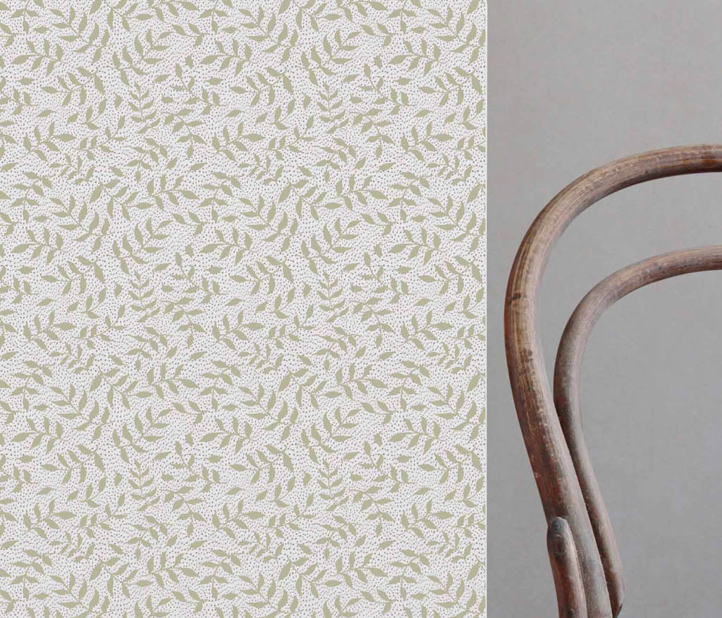 Fita Moss WHT - fabric with Green floral print