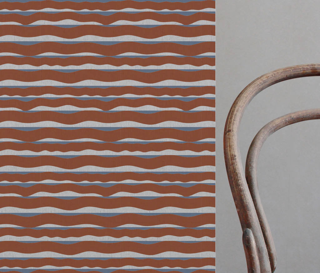 Fransibella Terracotta-NAT - natural curtain fabric with Orange abstract print