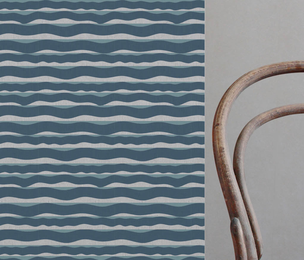 Fransibella Blue Stone-NAT - natural curtain fabric with Blue abstract print