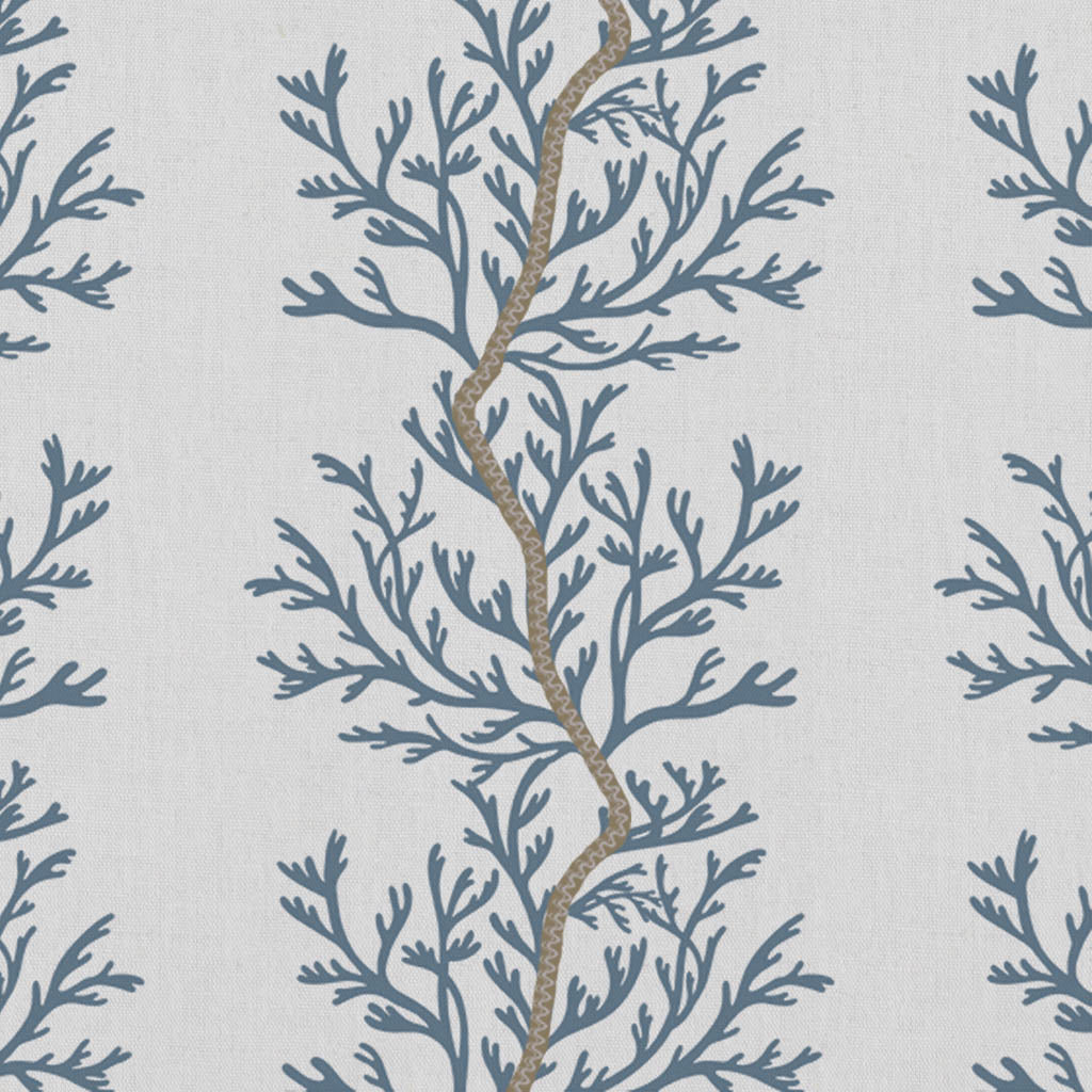 Galilea Blue - white curtain fabric with Blue abstract print