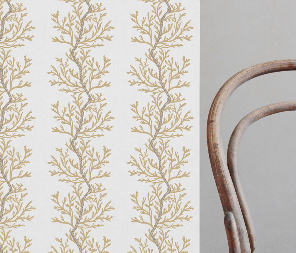 Galilea Pastel Brown - white curtain fabric with Brown abstract print