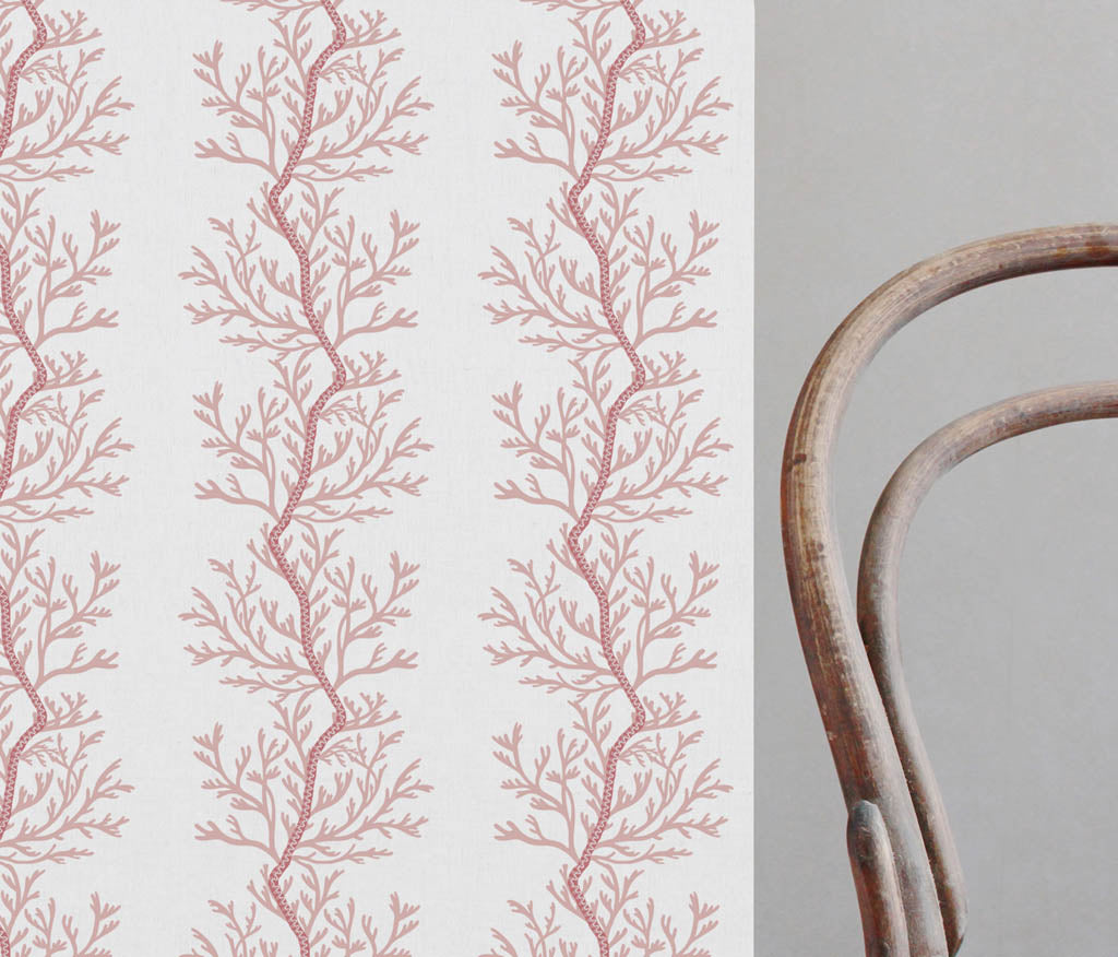 Galilea Pink - white curtain fabric with Pink abstract print