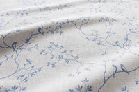 Botanical Blue Curtain Fabric - Blue tree with leaves and birds