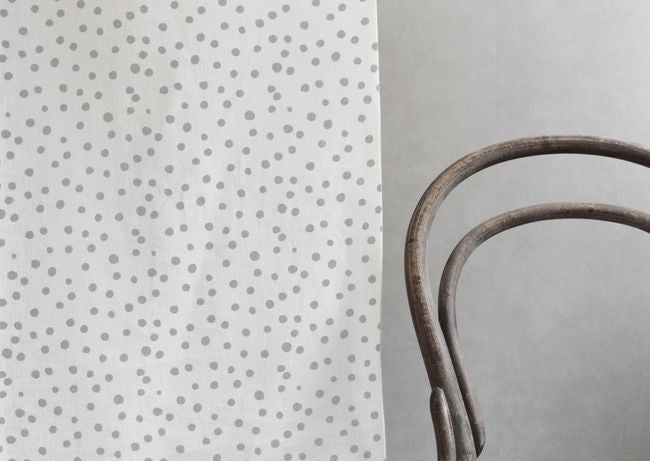 Dottie Greige-WHT - Dotted fabric with Grey spots, 100% Linen