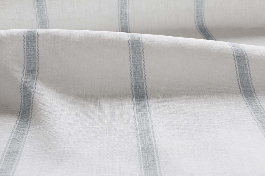 Rune Greige - vertical grey tone striped fabric.