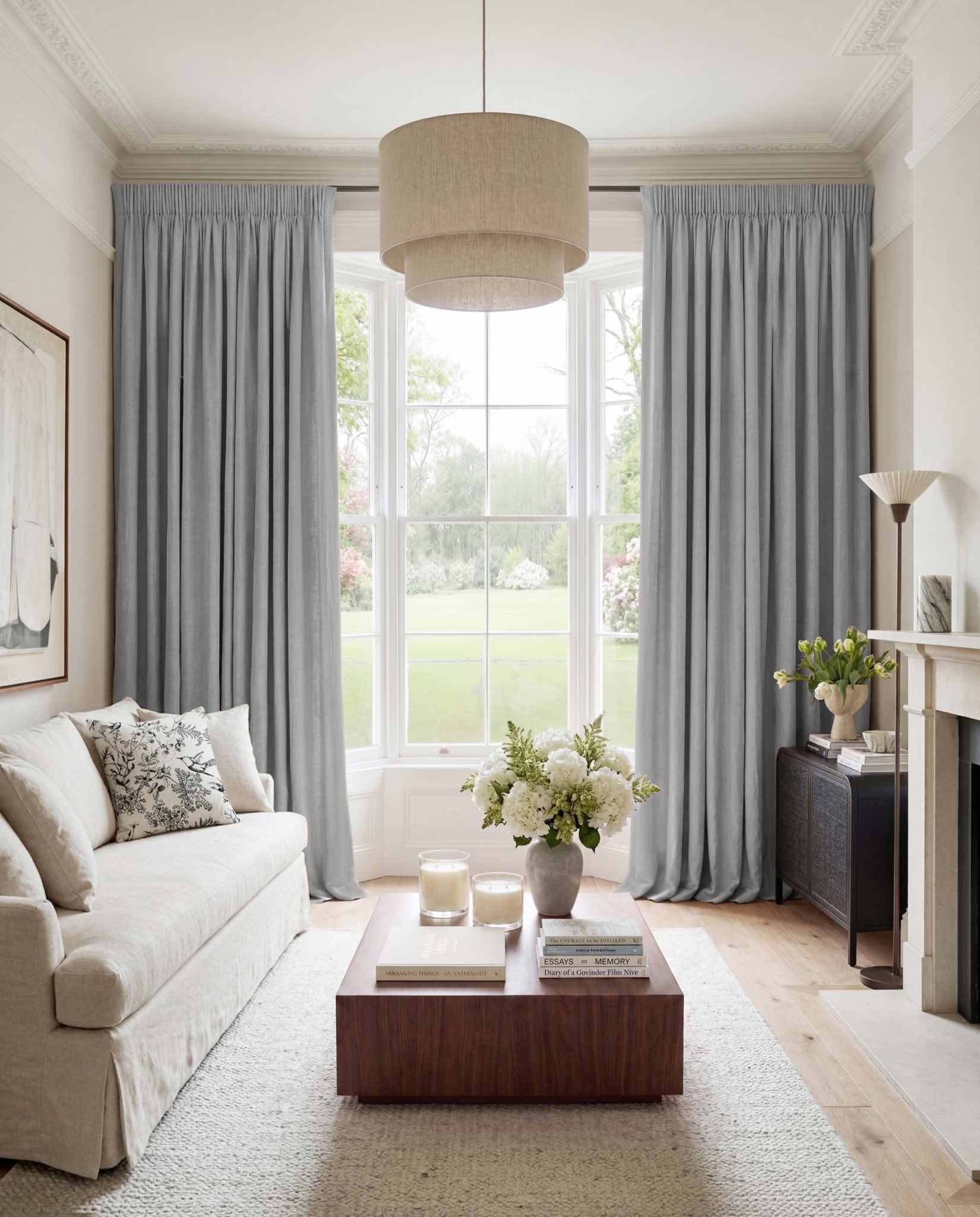 Grey Made to measure linen curtains for Living room and Bedroom. Blackout lined. Greta Stone.