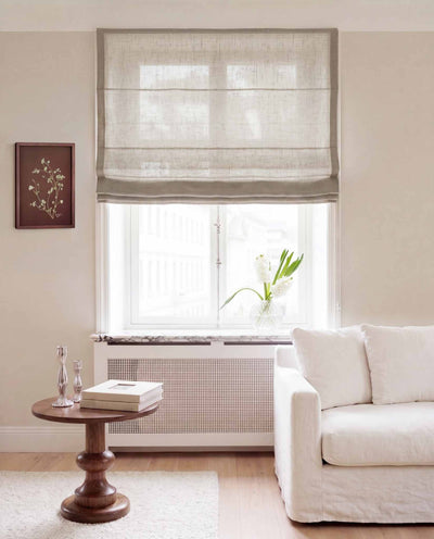 Grey Linen Roman blind. Made of 280 cm wide soft 100% Linen fabric Vilgot Grau by Ada & Ina