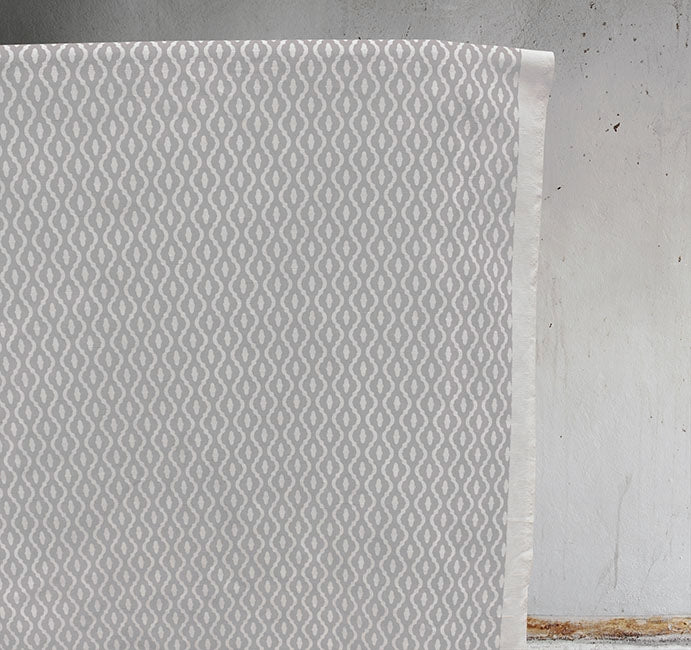 Oona Grey Sand - White linen fabric, Grey abstract print