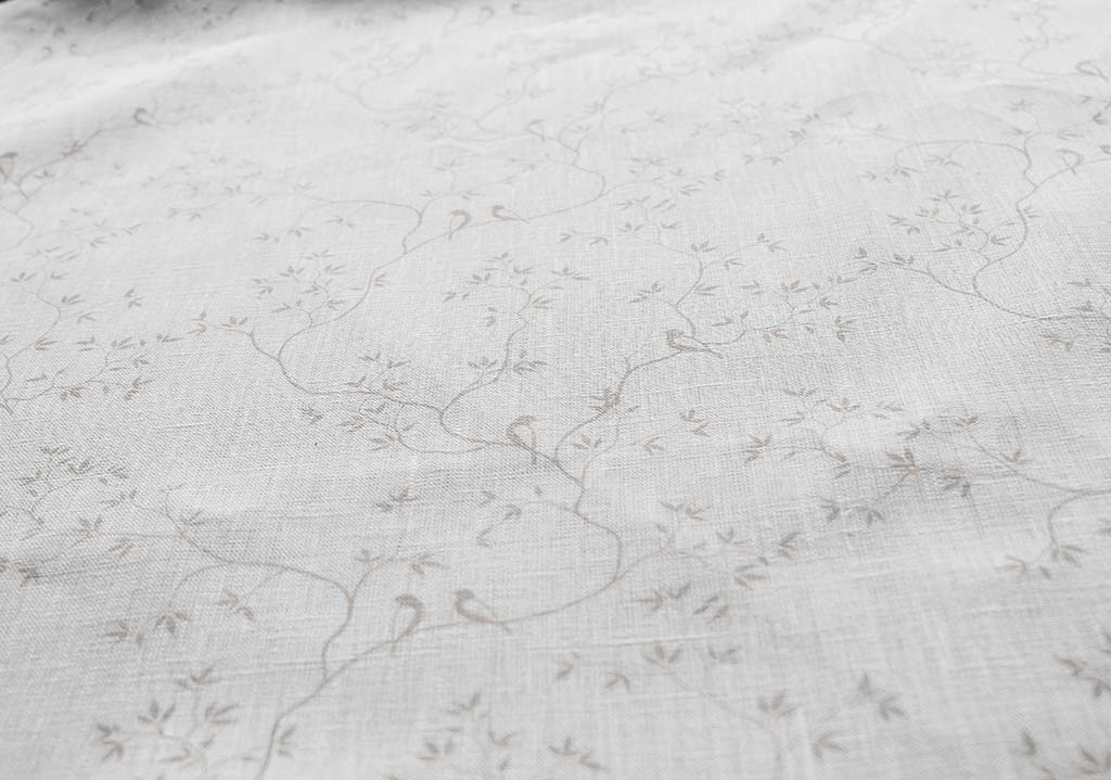 Goldfinch Grey Sand WHT- Curtain fabric with botanical print