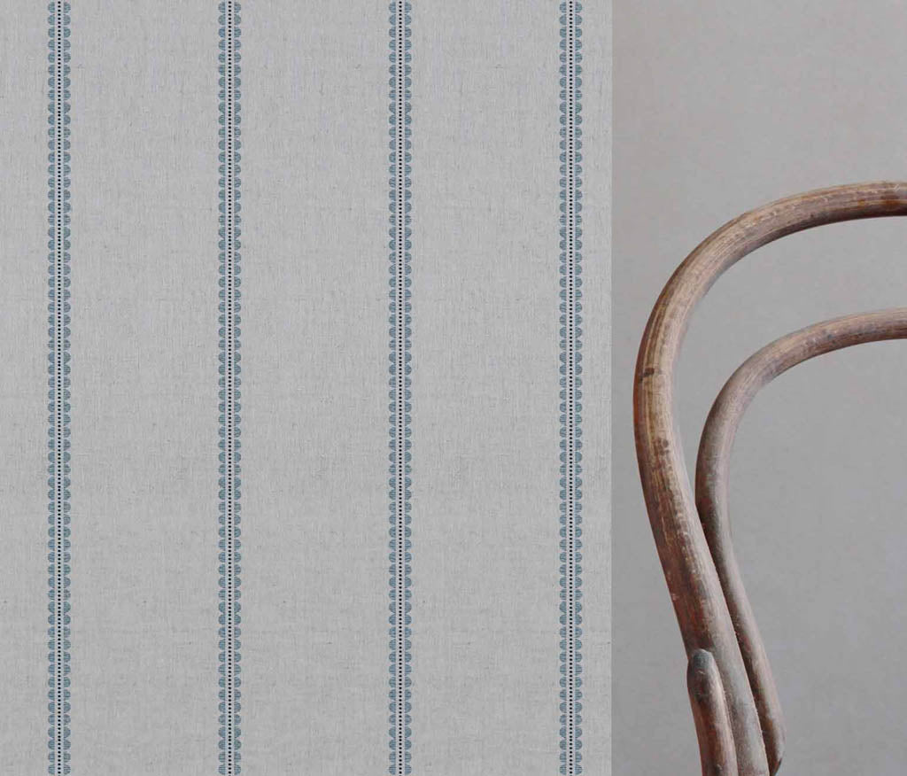 Imogen Blue Stone-NAT - curtain fabric with Blue striped print
