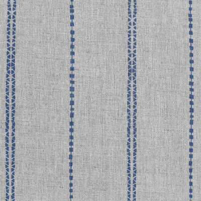Inga-NAT Night Blue - Natural fabric with Blue decorative stripes, Linen Cotton mix