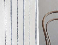 Inga Ink - White fabric with dark Blue decorative stripes, 100% Linen