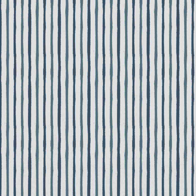 Evelina Ink-WHT - White curtain fabric with Blue Striped print