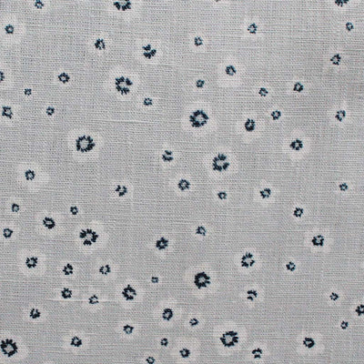 Janika Ink - Linen curtain fabric - Dark Blue flower print on Grey background