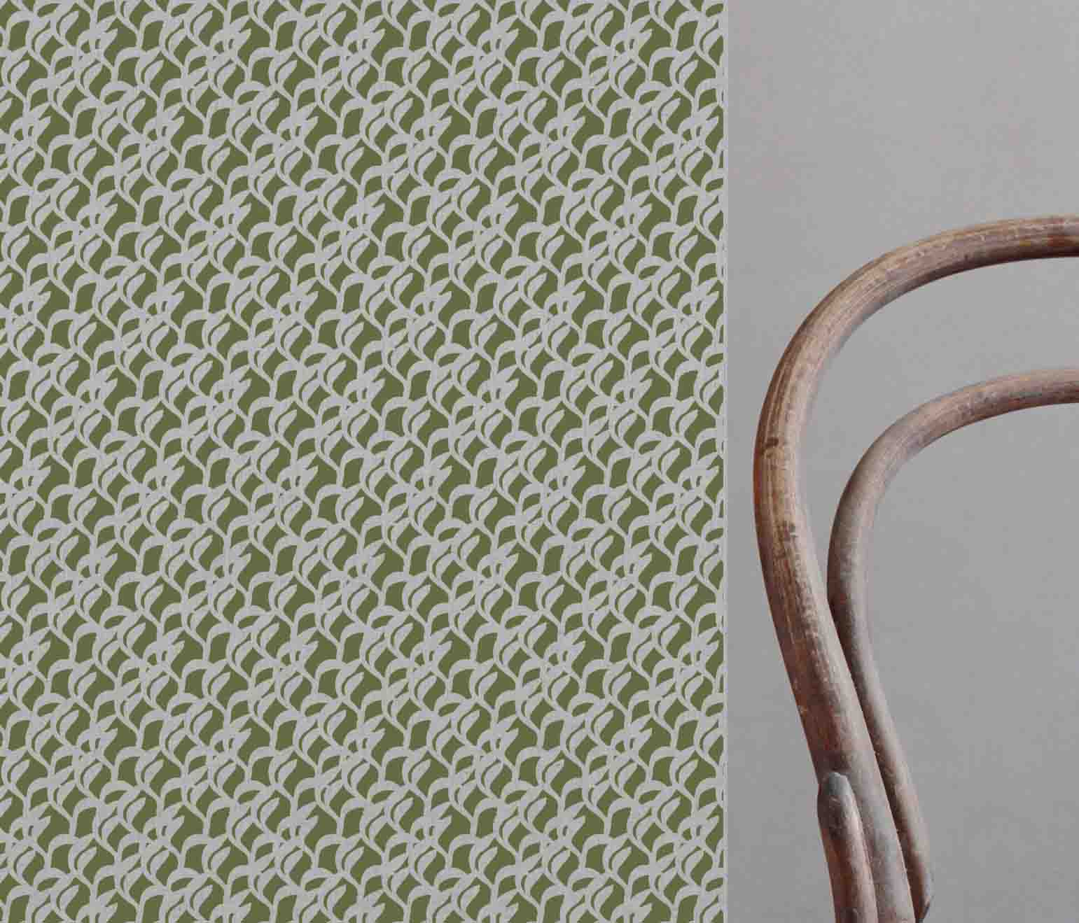 Edlyn Khaki - Curtain fabric with Green abstract botanical print
