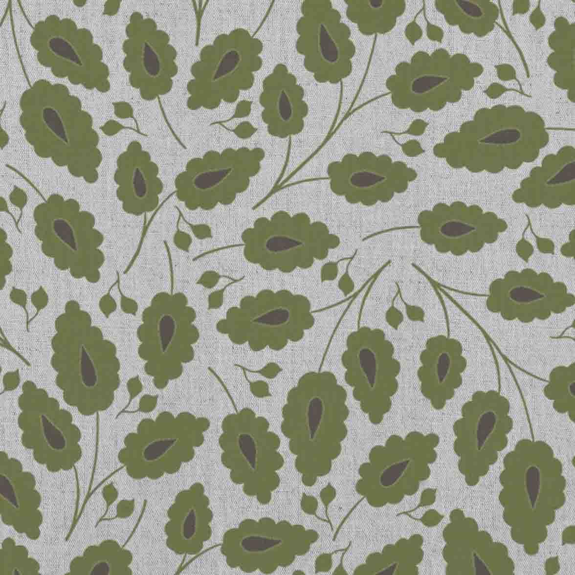 Goldie Khaki - Natural curtain fabric with Green botanical print