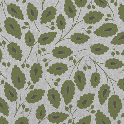 Goldie Khaki - Natural curtain fabric with Green botanical print