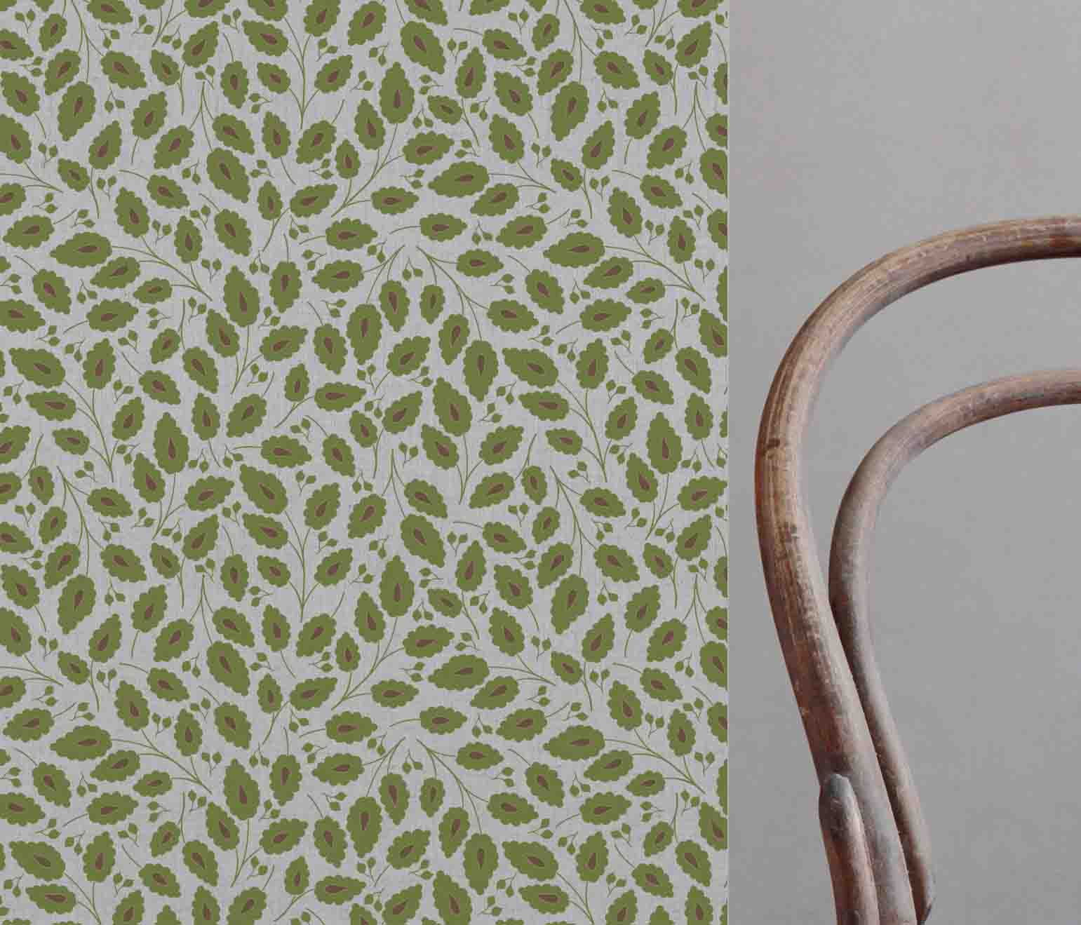 Goldie Khaki - Natural curtain fabric with Green botanical print